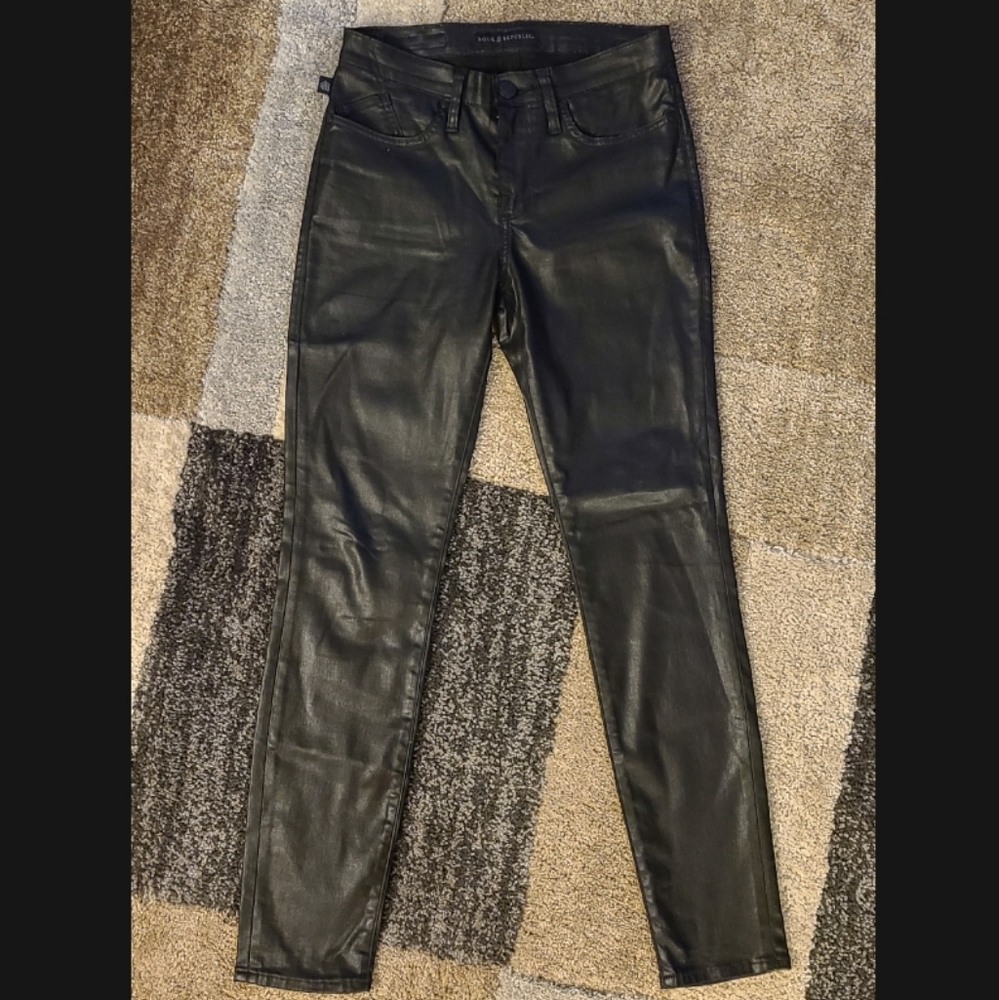 Rock & Republic Black Faux Leather Pant Sz 8